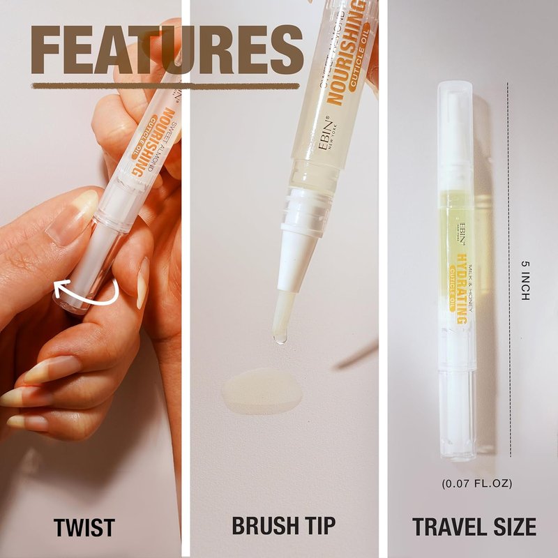 EBIN NEW YORK Cuticle Oil Pen - Hydrating Milk & Honey Infusion with Jojoba Oil & Vitamin E | Travel Size