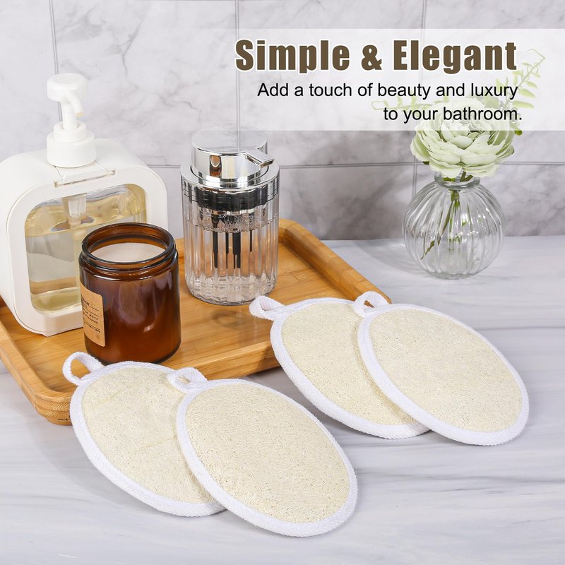 QUQTFE Natural Loofah Exfoliating Sponge, Gentle Body Scrubber Luffas for Men and Women, 3 Count