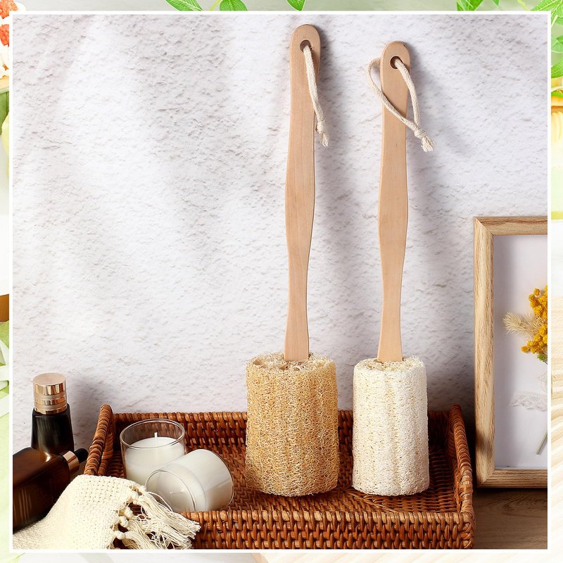 Bokon 4 Pack Natural Exfoliating Loofah Bath Back Brush Loofah Back Scrubber Long Handle for Shower Exfoliating Body Scrubber Luffa Sponge on a Stick for Men and Women, Cleans Hard to Reach Areas