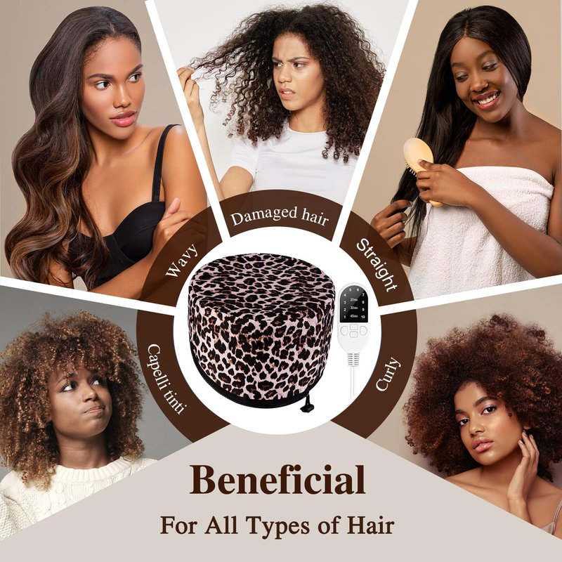 Heat Cap Leopard Thermal Steam Cap - 10-Level Heating for Deep Conditioning Natural and Black Hair at Home