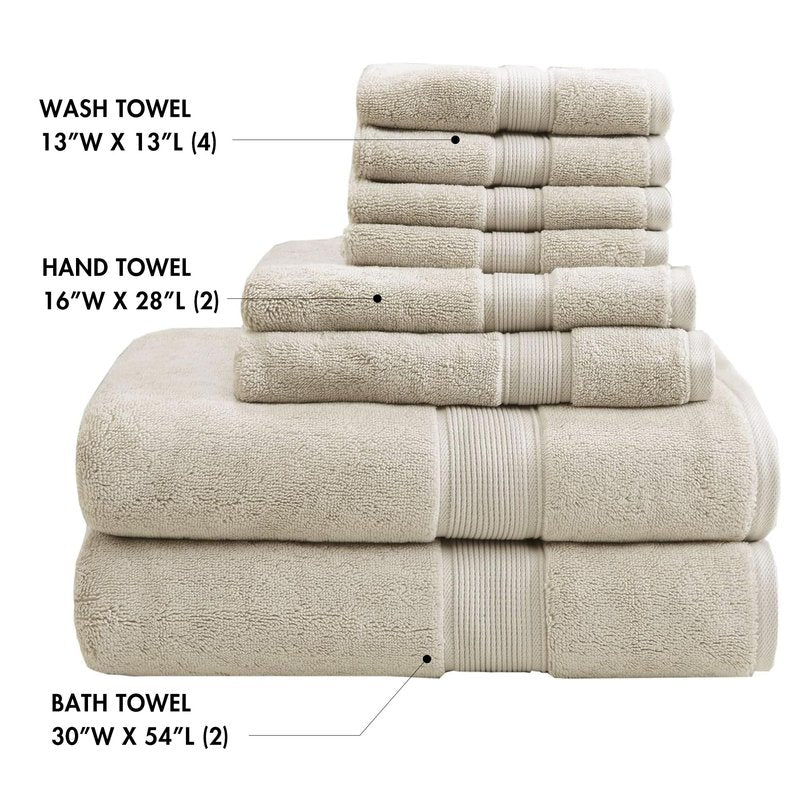 Madison Park 800GSM Bathroom Towel Set of 8 100% Cotton Bath Towel Set for Bathroom Luxurious Highly Absorbent 2 Bath Towels 2 Hand Towels 4 Washcloths Quick Dry Spa Quality Natural