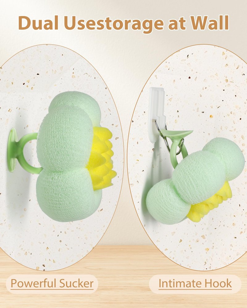 2 Pcs Bath Sponge, 2026 Upgrade Super Soft Yellow Flower-Shaped Suction Cup Bath Sponge, Upgraded 2-in-1 Flower-Shaped Ball Exfoliating Bath loofah Cleaning Brush, Mesh Shower Body Sponge(2 Color