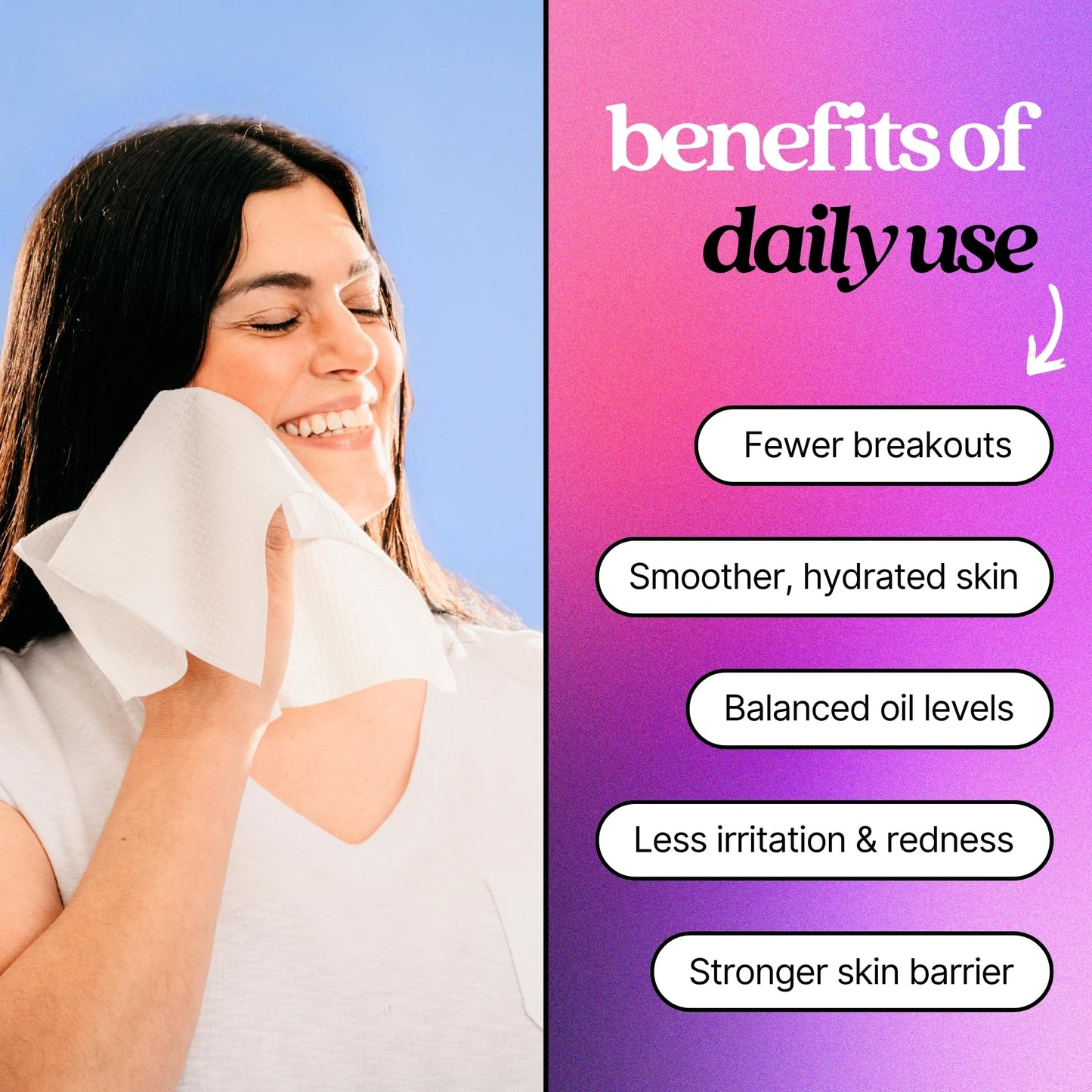 pureskin Daily Clean Facial Towels, 100% Biodegradable Pure Cotton, Premium Disposable Face Towels, Clinician Recommended, Ultra Soft, Suitable for All Skin Types, 50 count