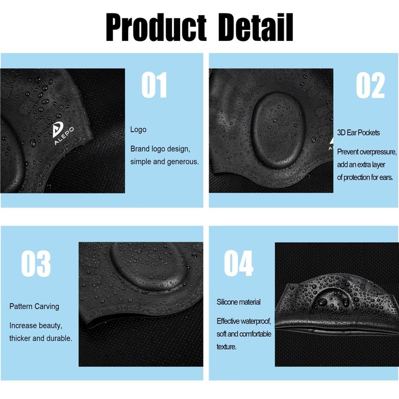 2 Pack Unisex Swim Caps with 3D Ear Protection, Durable Flexible Silicone Swimming Hats for Women Men Kids Adults, Bathing Swimming Caps for Short/Long Hair with Ear Plugs&Nose Clip