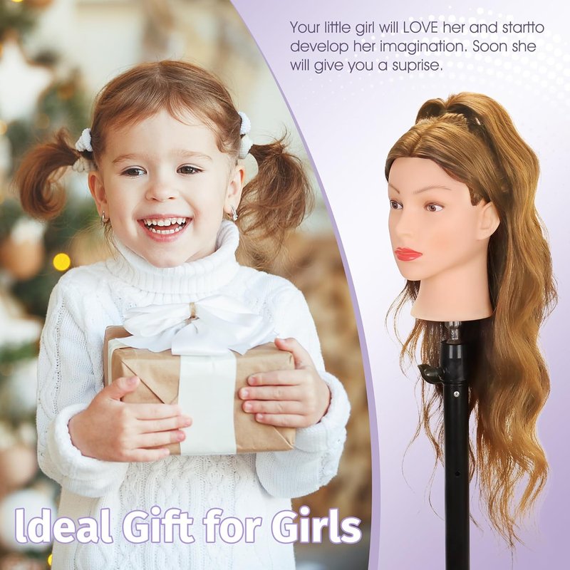 Human Hair Mannequin Head - 80% Real Hair for Cosmetology | 26-28” Blonde Styling & Braiding Head with Clamp Tools