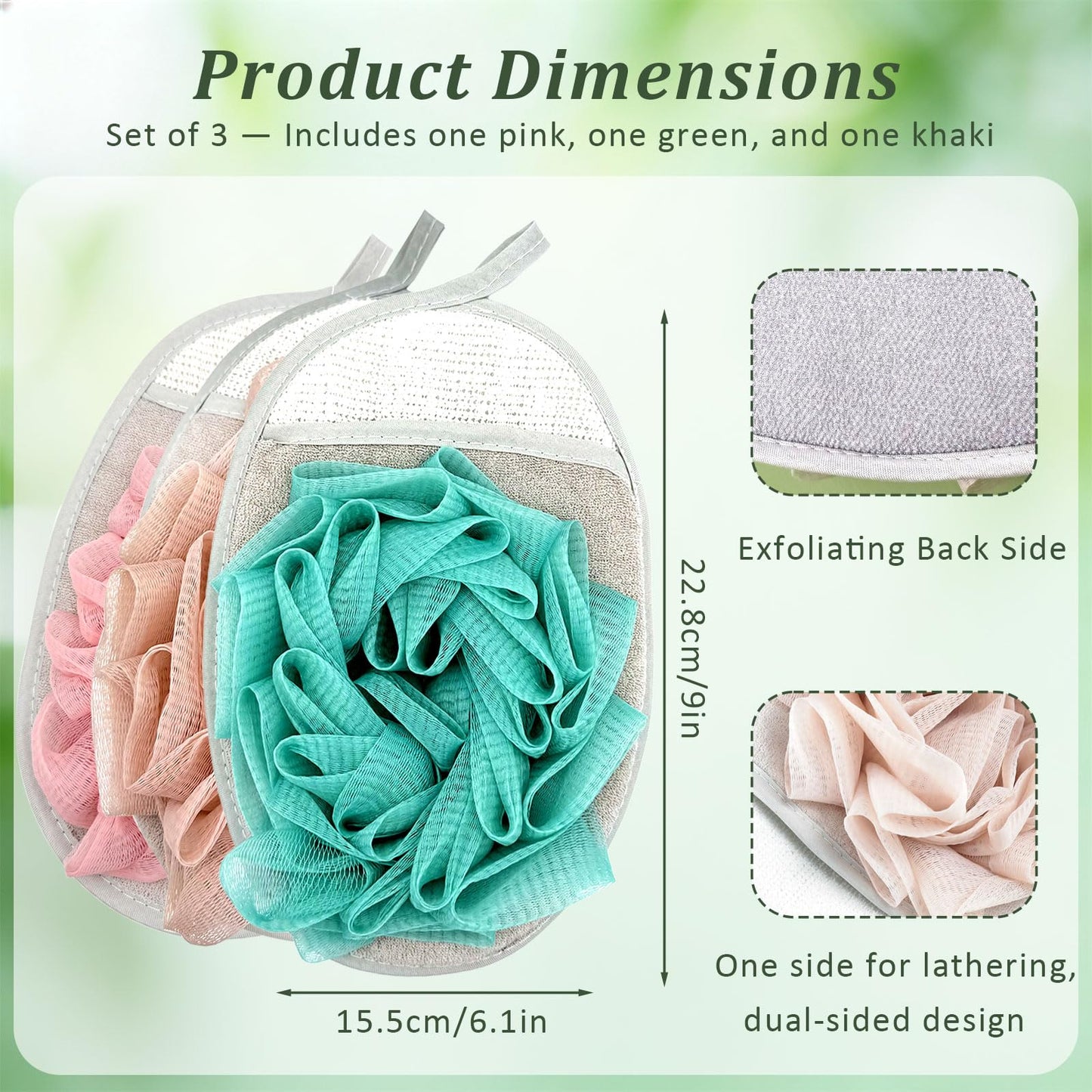 3PCS Mesh Bath Sponge Gloves with Flower Pouf Balls – Exfoliating Shower Brushes for Gentle Body Scrub & Deep Cleansing