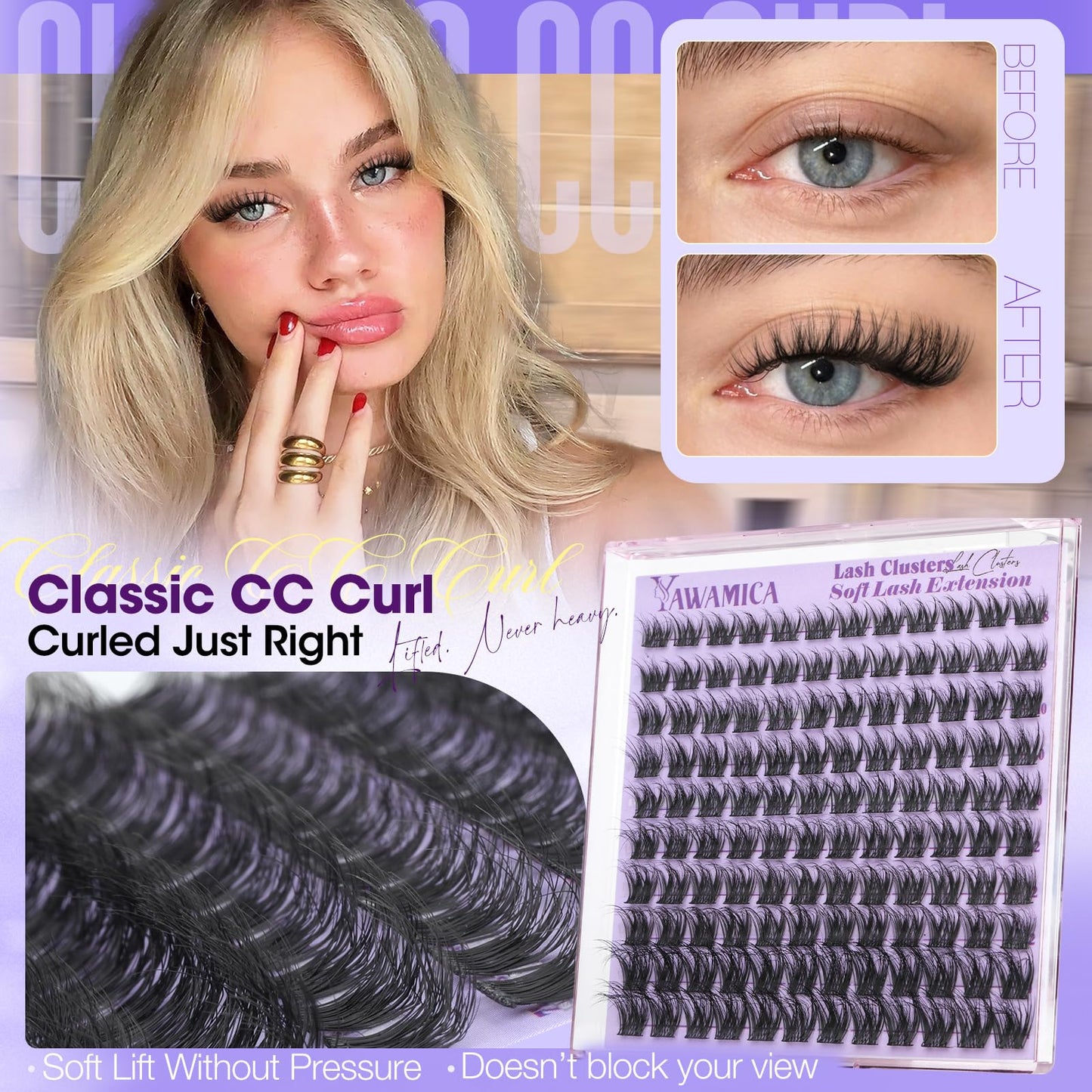 Wispy Fluffy Lash Clusters 8–14mm Short Eyelash Clusters Natural CC Curl Individual Lashes DIY Eyelash Extensions with Thin Lash Band for Daily Wear, Clean Girl & Soft Glam by Yawamica
