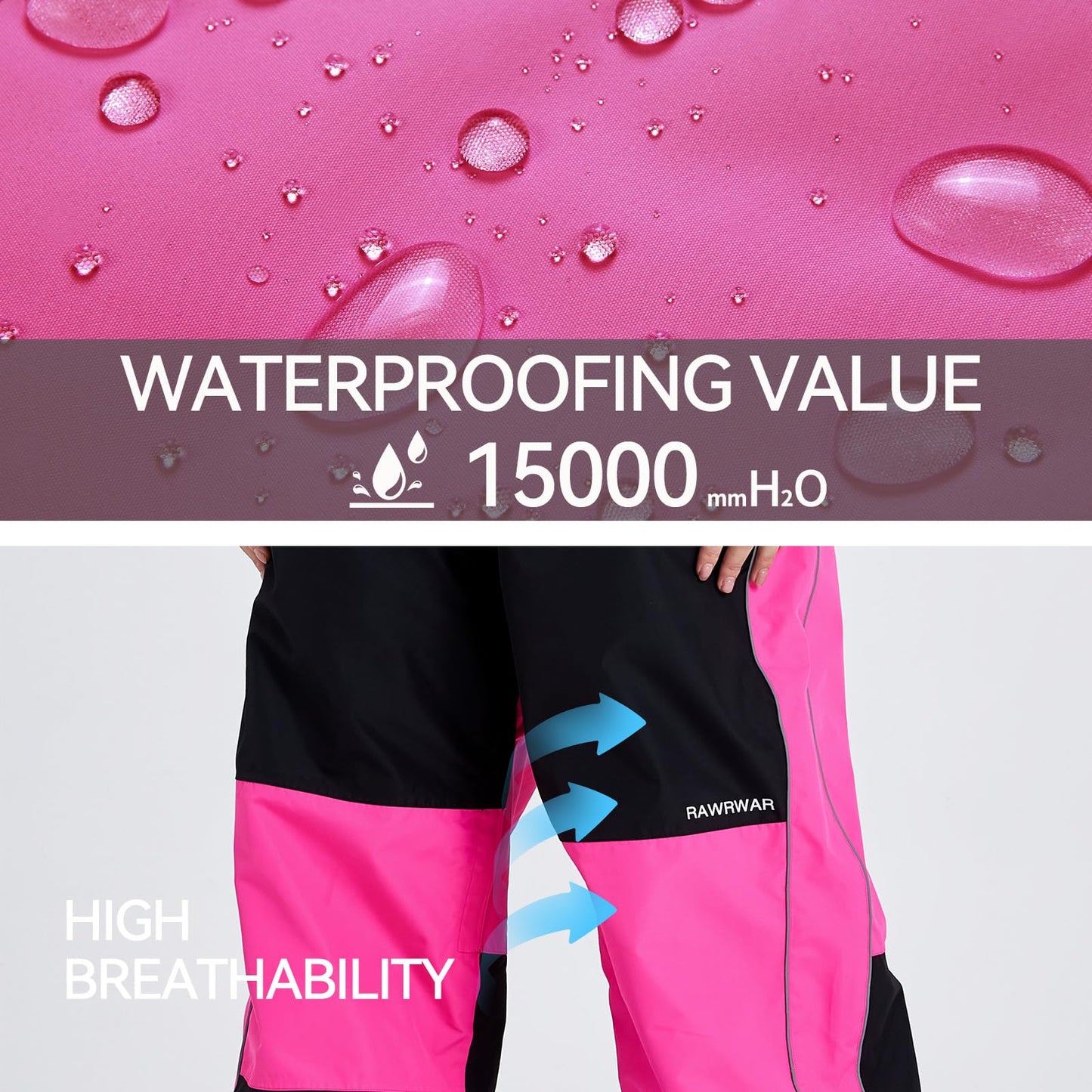 MUTUSNOW Womens Baggy Snowboard Pants, Insulated Waterproof Snow Pants Women, Snowproof Ankle Cuffs for Snowboarding/Hiking/Cross Country Ski Pants Rose