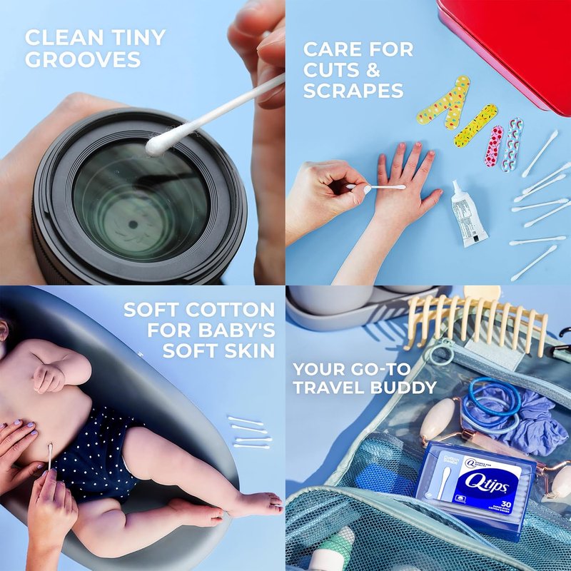 Cotton Swabs - Q-Tips Hygiene Shield 300 Count | Travel-Size 30 Count for First Aid, Beauty & Baby Care