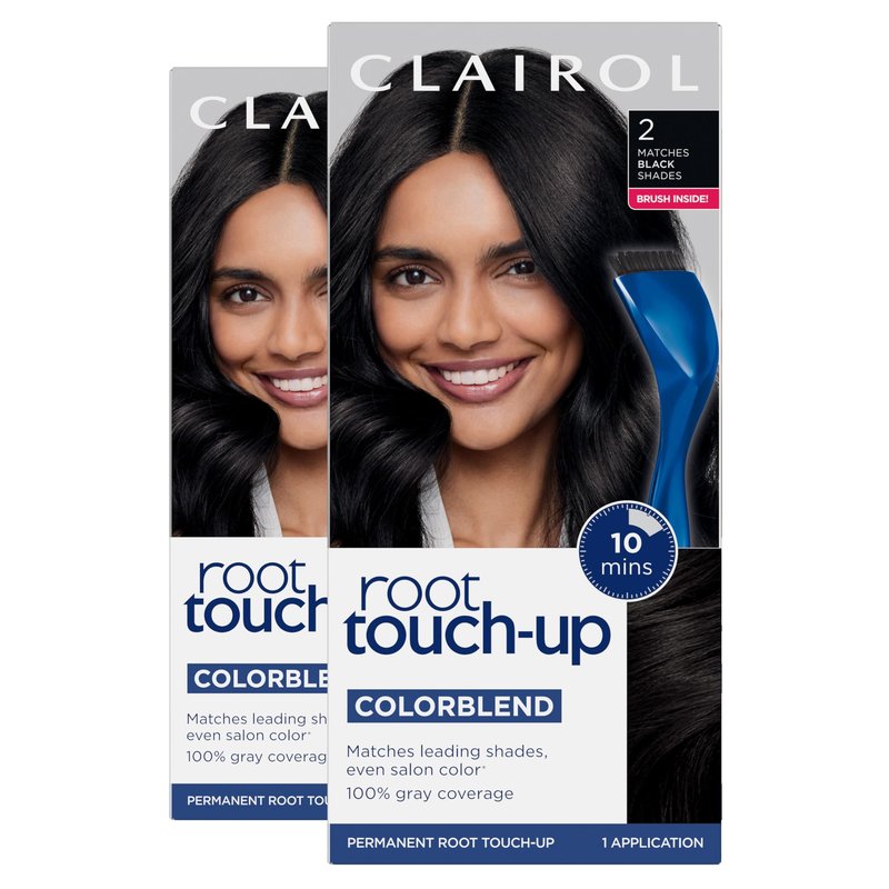 Clairol Root Touch-Up by Nice'n Easy Permanent Hair Dye, 2 Black Hair Color | 100% Gray Coverage | Easy Brush Application | Matches Professional Salon Shades | Pack of 2