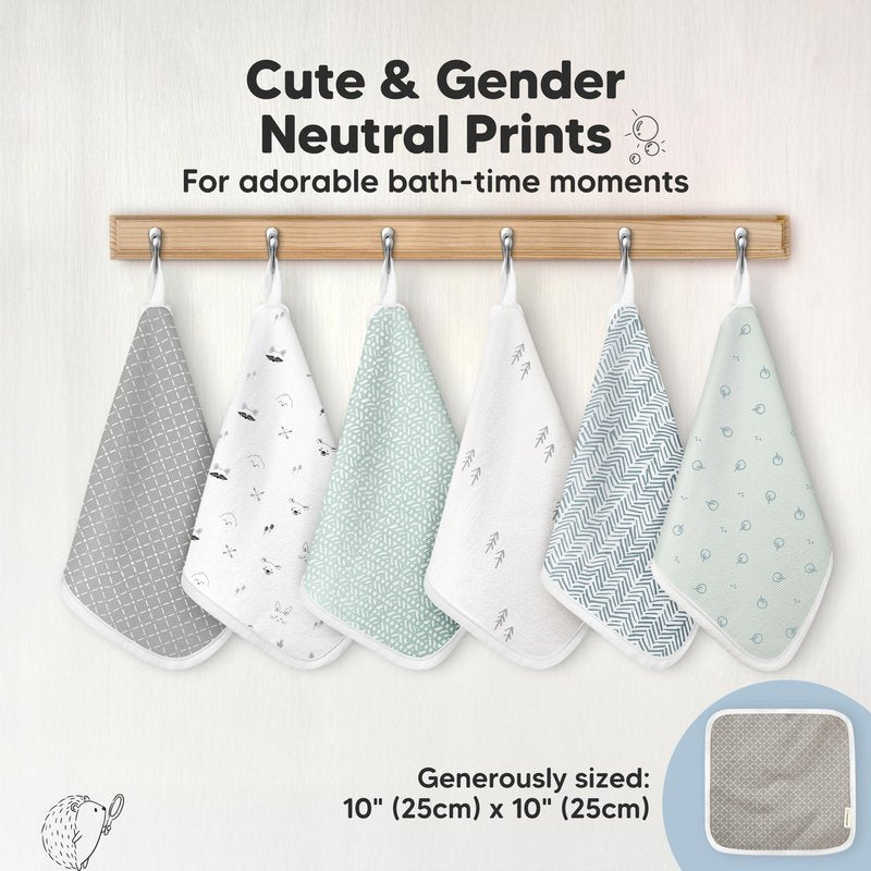 6-Pack Cotton Baby Washcloths for Newborn - Organic Cotton Muslin Soft Wash Cloths for Babies, Infant, Kids, Toddler Towels for Boy, Girl, Super Absorbent Face Cloths, Scratch-Free Baby Rags (Nordic)