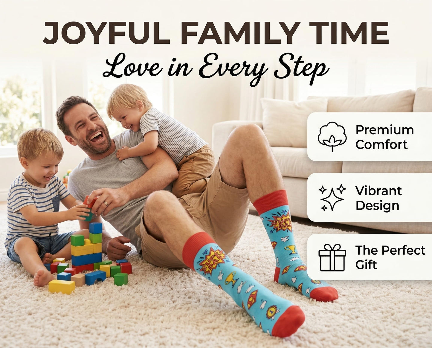 Super Dad Socks, Funny Dad Socks Gift for Father’s Day, Novelty Cotton Dress Socks for Men, Seamless Toe Breathable Crazy Socks for Dad Husband Grandpa, Size 8-12
