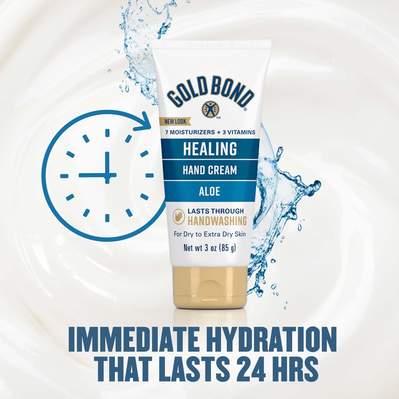 Gold Bond Healing Hand Cream with Aloe, Rich Moisturizer for Dry to Extra Dry Skin, Hydration that Lasts Through Handwashing, Non-Greasy, Dermatologist Tested, Light Scent, 3 Oz On-The-Go Tube