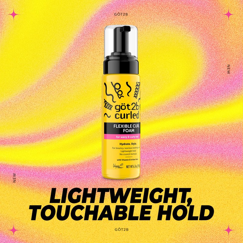 Got2B Curled Flexible Curl Foam, 6.7 Fl Oz, Hair Mousse for Frizz Control and Heat Protection, Lightweight Hold, No-Crunch Definition for Wavy & Curly Hair Styling, Aloe Vera & Vitamin E Infused