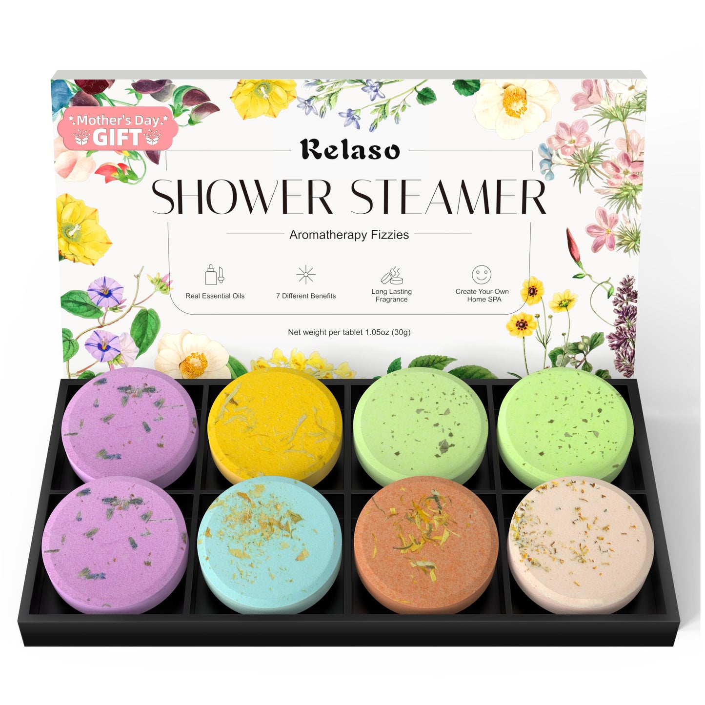 Relaso Shower Steamers Aromatherapy 8 Pack, Birthday Gifts for Women Men & Luxury Gift Box Packaging, Premium Shower Bombs with Natural Essential Oils, Home Spa Stress Relief, Relaxation Self Care