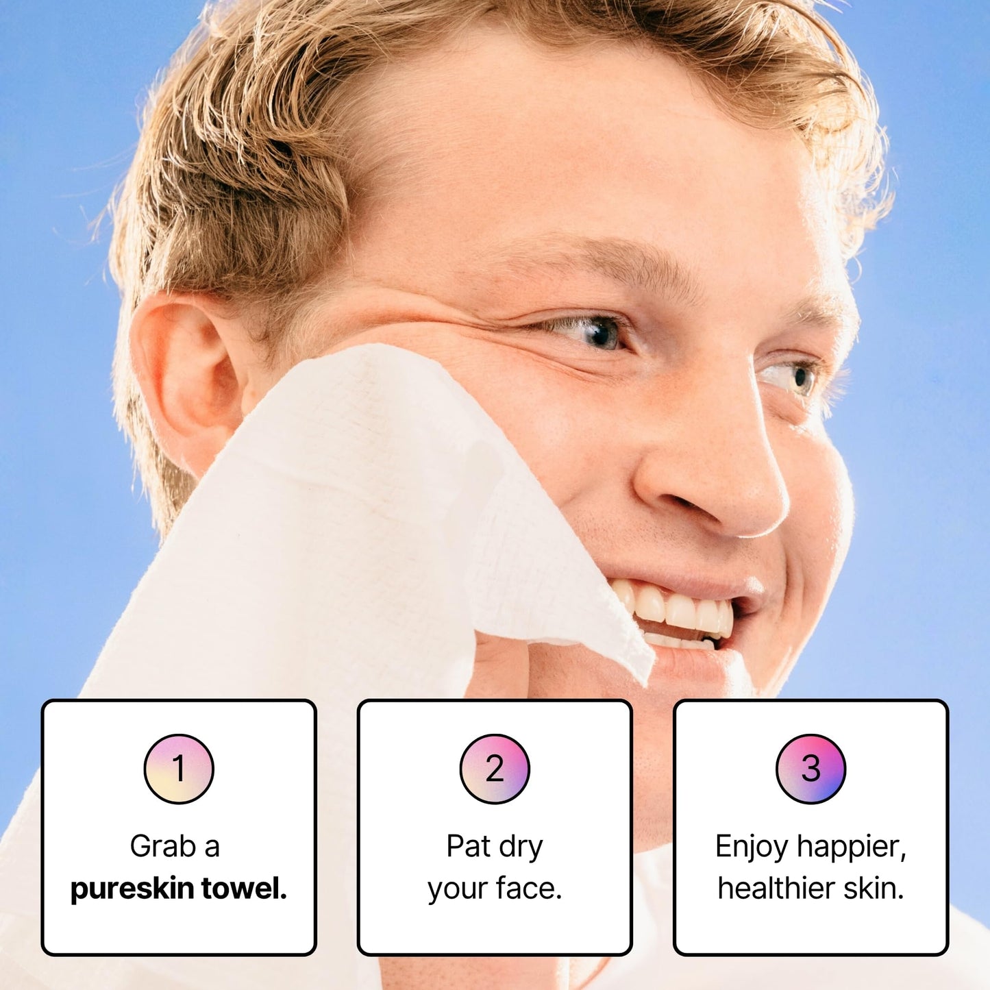 pureskin Daily Clean Facial Towels, 100% Biodegradable Pure Cotton, Premium Disposable Face Towels, Clinician Recommended, Ultra Soft, Suitable for All Skin Types, 50 count