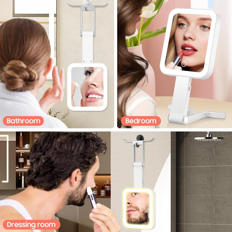 GOMIPURU Magnifying Travel Mirror - 30X/1X Double-Sided with Adjustable Brightness & 3 Color Lights | Portable & Foldable for Makeup