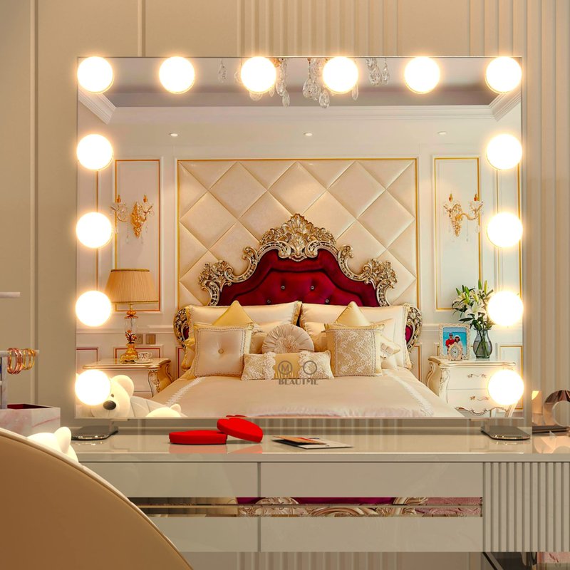 Nitin Lighted Vanity Mirror with Touch Control Design, Hollywood Makeup Mirrors with Lights, Tabletop or Wall Mounted Vanity Mirrors (Silver)