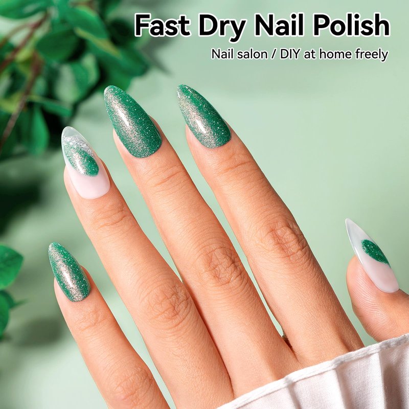 Nailshion Green Nail Polish, Fast Air Drying Sparkly Shimmer Dreamy Teal Glitter Nail Polish, 15 Toxic-free, High Shine Finish, Rich in Castor Oil, DIY at Home Nails Art Salon Travel Manicure Gift