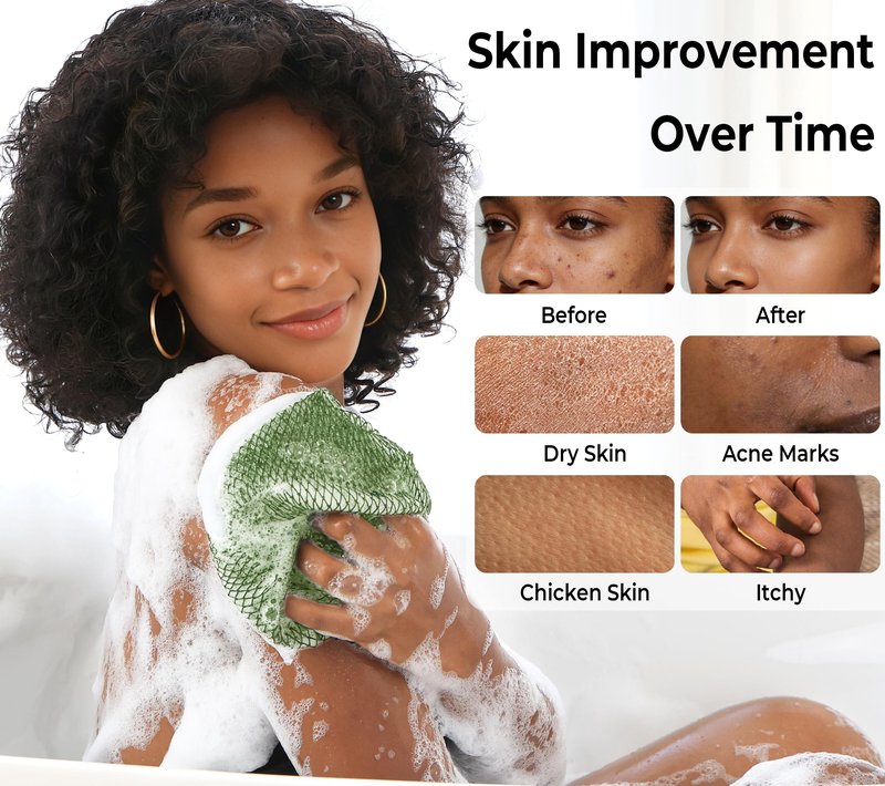 African Net Sponge Authentic - Exfoliating Body Scrubber Bath Sponge - Washcloth Back Scrub for Shower Body Exfoliator - Face & Skin Care Bathroom Essentials for Women