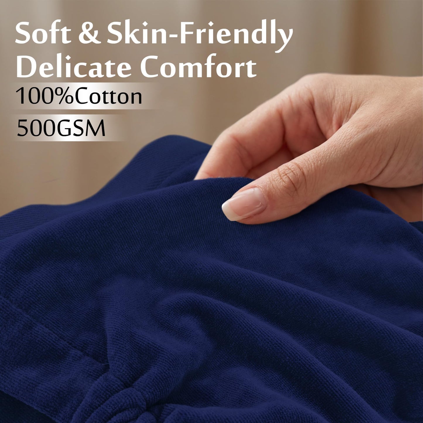 VOOVA & MOVAS Navy Blue Plus Size Wrap Towel with Pocket, 100% Cotton, LuxuryThick Absorbent Quick Dry Bath Wrap with Adjustable Snap-Closure and Elastic Top for Women Shower Spa