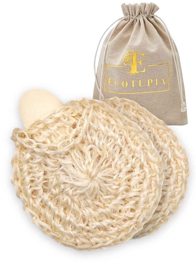Natural Handwoven - Sisal Loofah Made from Premium Agave Fibers - Arabic - Turkish Style Shower Loofahs Sponge with Soap Pocket - Exfoliating Body Scrubber - Organic Luffa