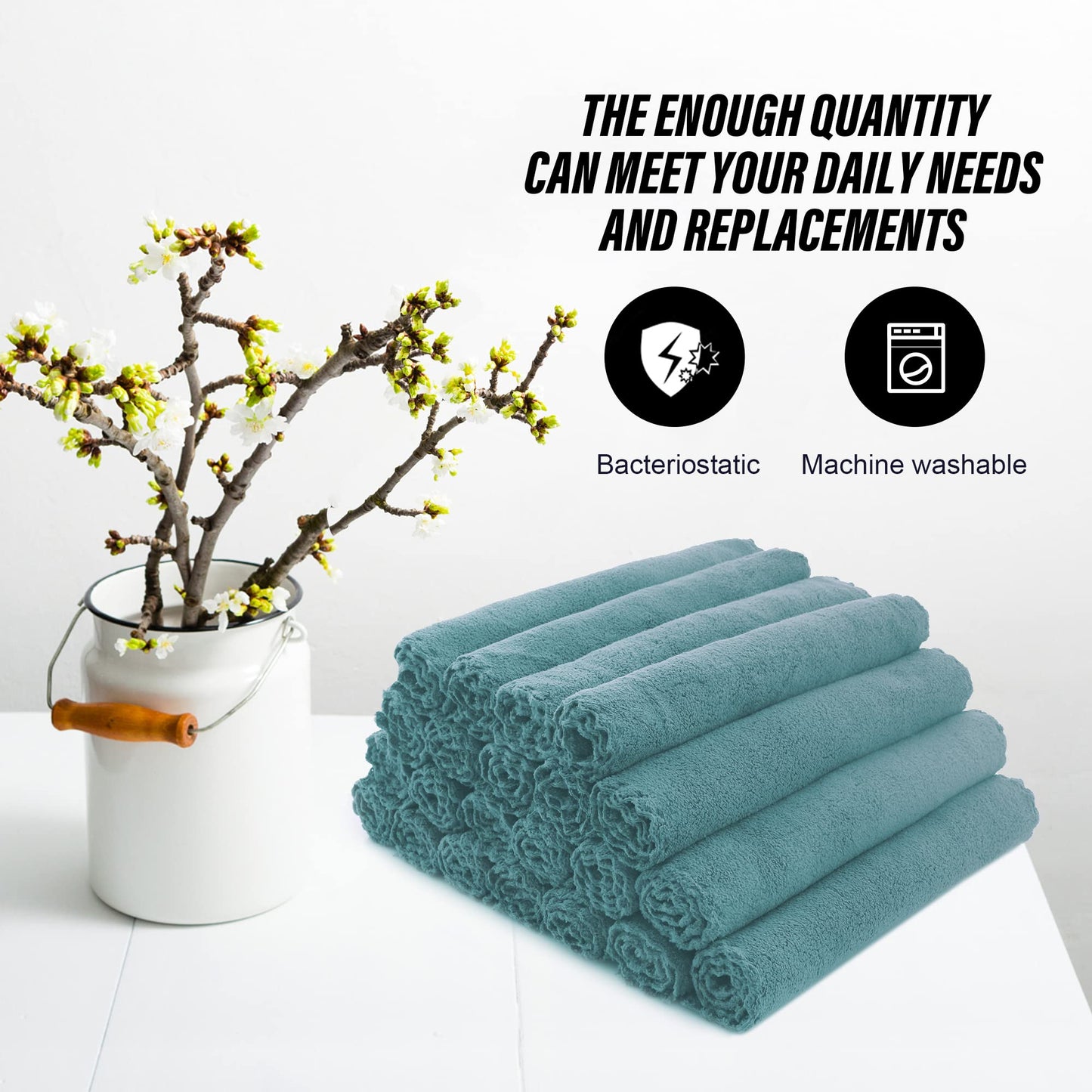 MOONQUEEN Ultra Soft Premium Washcloths Set - 12 x 12 inches - 24 Pack - Quick Drying - Highly Absorbent Coral Velvet Bathroom Wash Clothes - Use as Bath, Spa, Facial, Fingertip Towel (Teal)