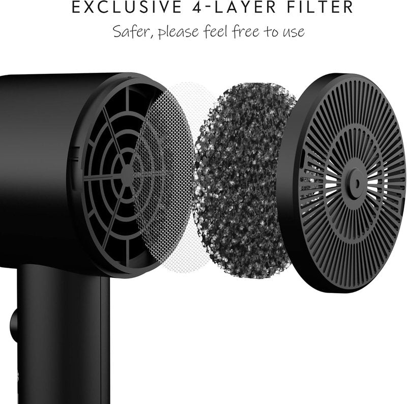 AINA Hair Dryer with Diffuser - Advanced Ionic Technology, Ceramic Coating | Turbo Heat for Fast Drying & Shine, 110V/ALCI (Vader Black)