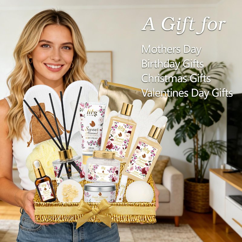 Gifts for Women, Birthday Gifts - 17Piece Honey Almond Spa Gift Basket for Women, Bath and Body Gift Basket Set with Shower Gel | Christmas, Valentines Day, Mothers Day Gift Basket for Mom, Her, Wife