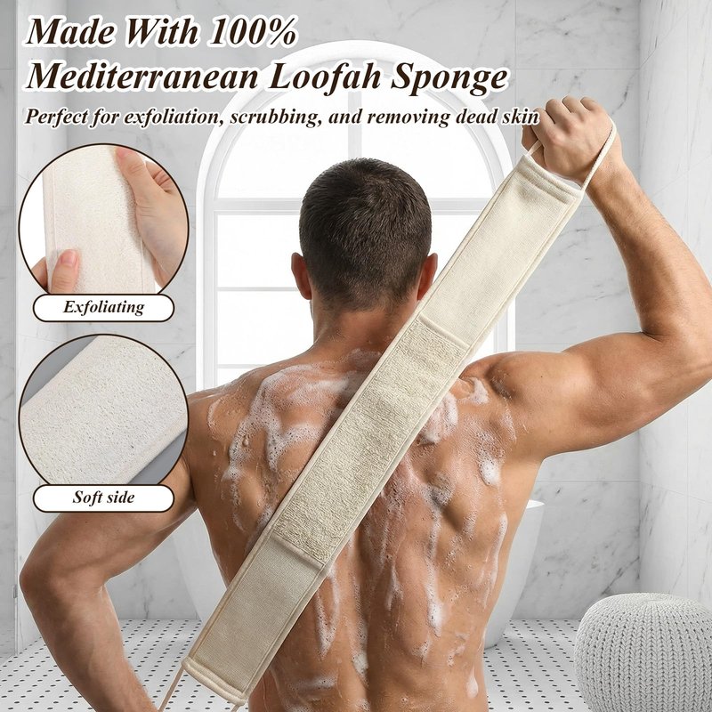 Afcabakila Natural Loofah Sponge Exfoliating Body Scrubber for Shower and Bath, Pack of 6 Pads & Glove, Natural Egyptian Luffa for Men and Women, Eco-Friendly Face and Body Clean