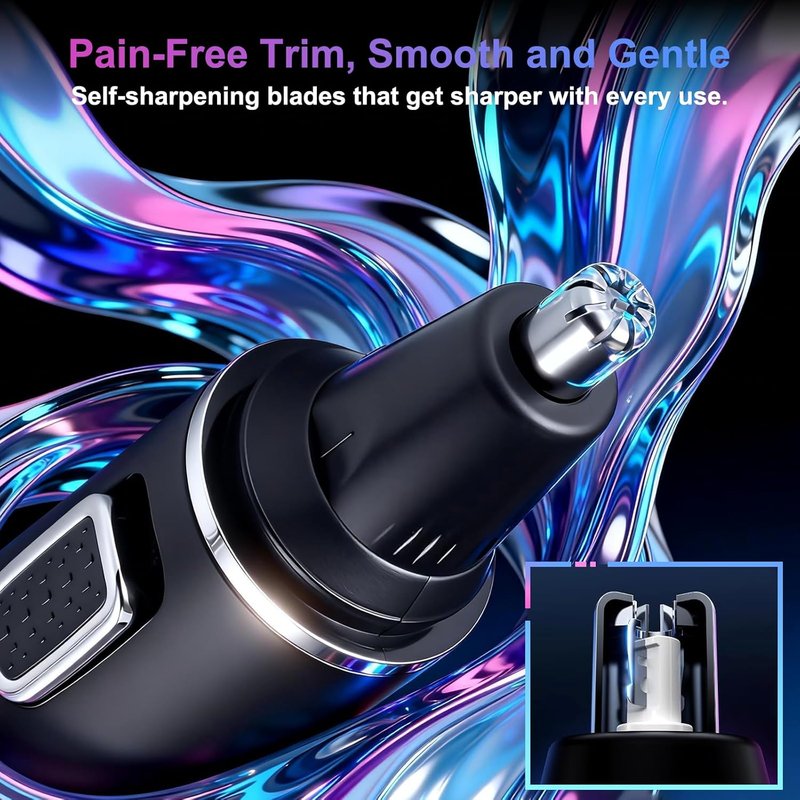 Nose Hair Trimmer for Men - Rechargeable 2-in-1 Ear & Nose Trimmer | Painless Eyebrow & Facial Hair Removal - Waterproof Black