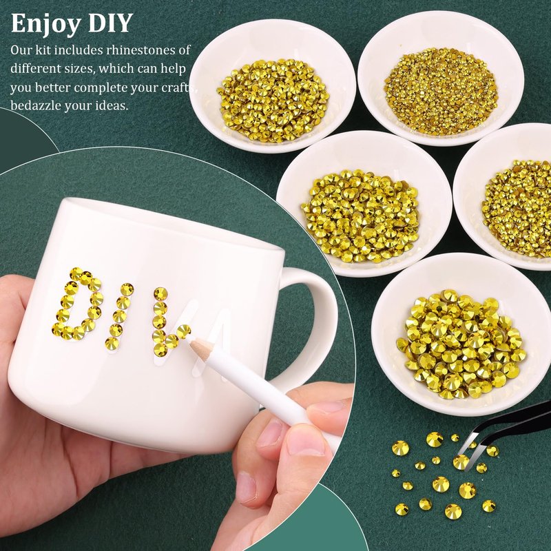Resin Rhinestones for Crafting with B7000 Jewelry Glue, 1 Box Bright Gold Flatback Crystals with 3Pcs 10ml Glue for Bedazzling Crafts DIY Nail Art Makeup，Non Hotfix Gems for Clothing Shoes