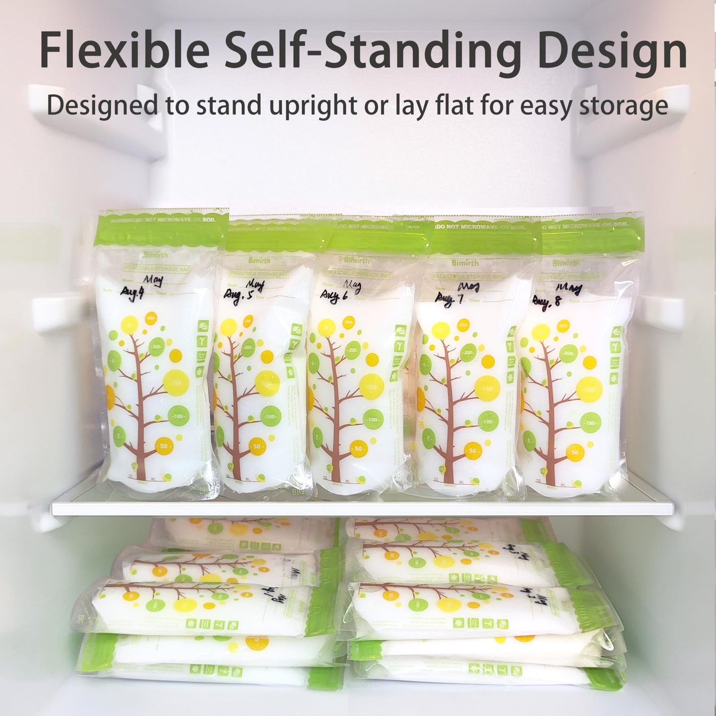 112 Count Breast Milk Storage Bags for Freezer, 8oz BPA-Free Breastmilk Bags, Double Zipper Leak-Resistant & Self-Standing, Thick Durable Milk Storage Bags – Bimirth