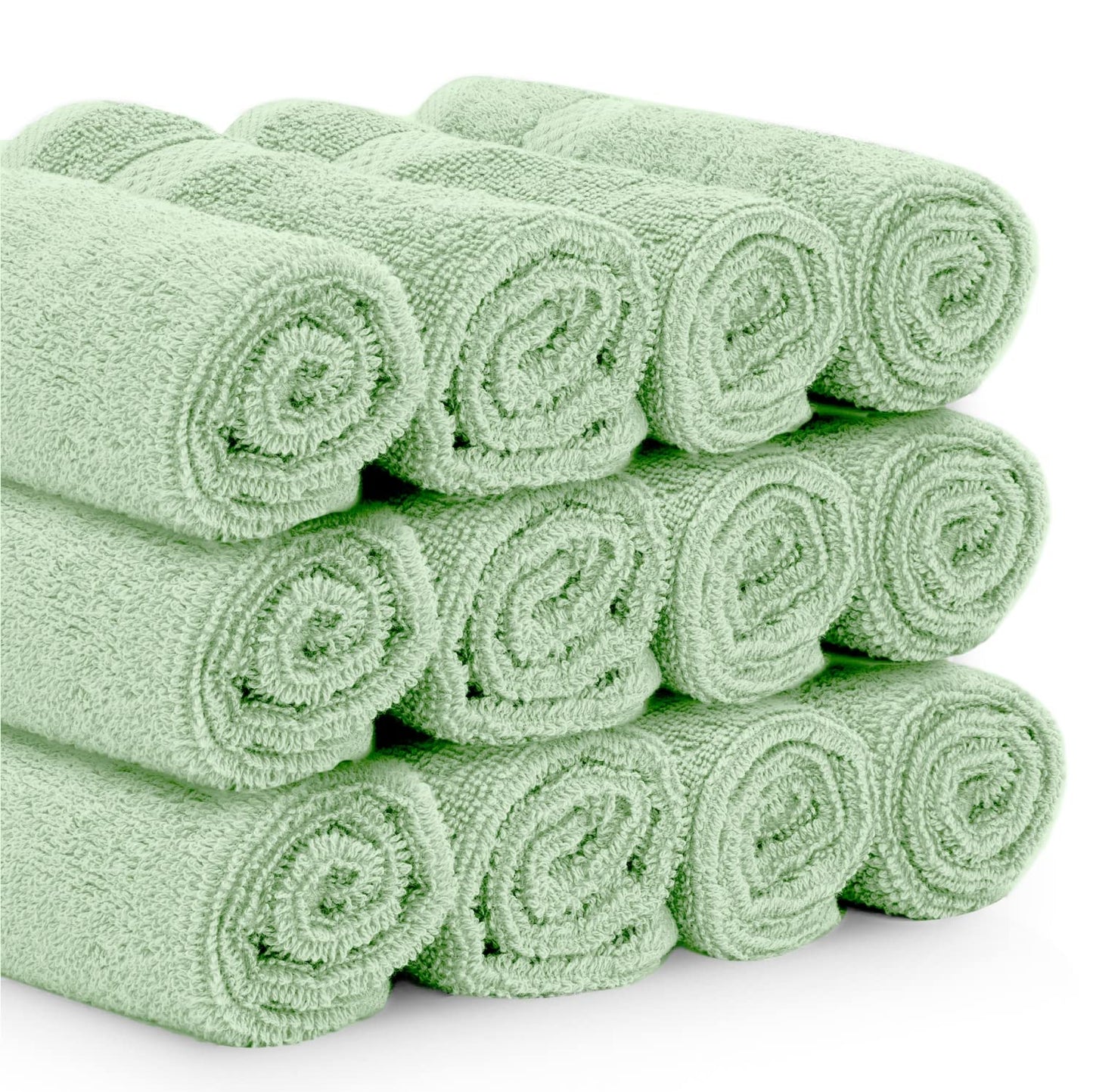 White Classic Luxury Cotton Washcloths 13x13 Inch - 650 GSM Turkish Cotton | Hotel, Spa, Bathroom Face Towel | 12 Pack, Mint Green