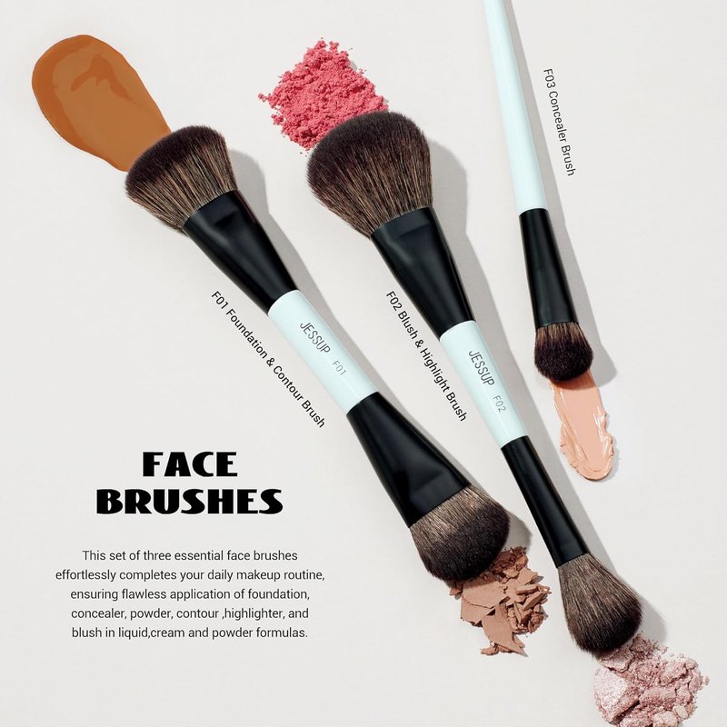 Jessup Makeup Brushes Set - 10-Piece Double-Sided Foundation, Contour & Blending Tools | Bright Cyan, Cruelty-Free