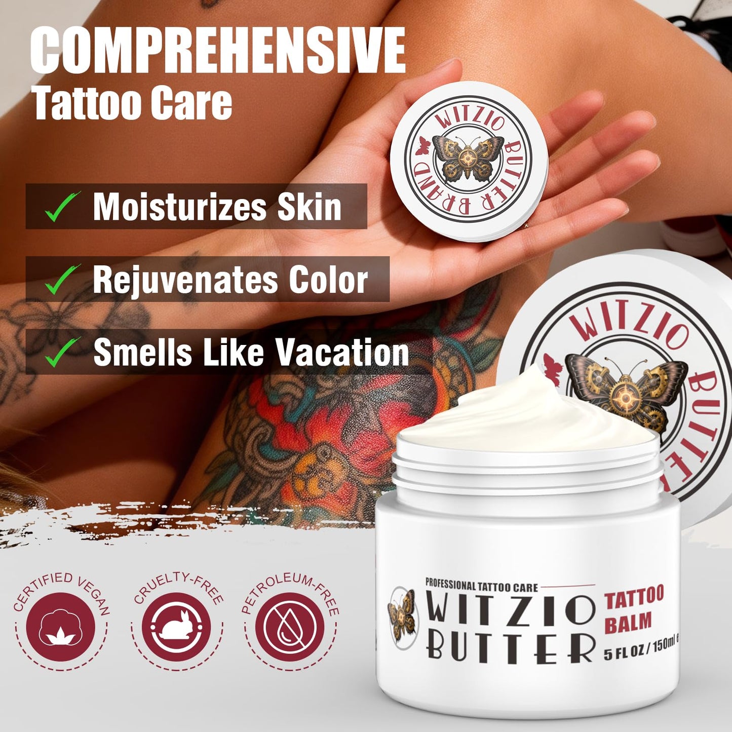 5oz(150ml) Tattoo Aftercare Balm, Heals + Protects New Tattoos and Rejuvenates Older Tattoos-Made With Clean Ingredients + Petroleum Free, Daily Tattoo Lotion Moisturizer & Brightener