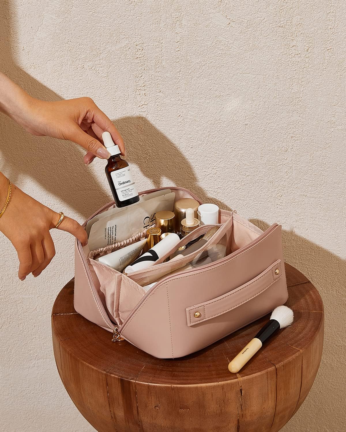 Travel Makeup Bag - Large Capacity Waterproof PU Leather | Portable Toiletry Organizer for Skincare & Brushes