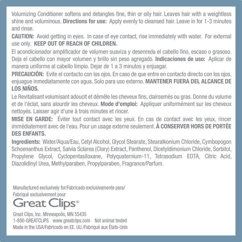 GREAT CLIPS Solutions Volumizing Conditioner, 10oz | Adds Volume, Thickness, & Shine | For Fine, Thin, & Oily Hair