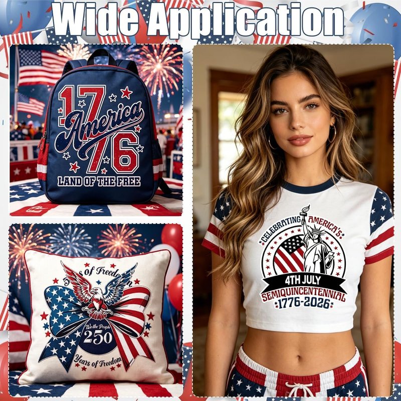 250th Anniversary Iron-On Transfers | Patriotic USA Flag & Statue of Liberty Decals - 3 Sheets for DIY Clothing
