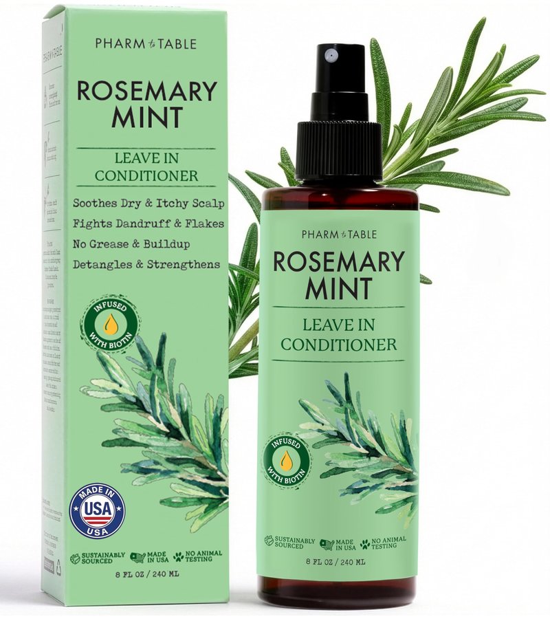 Leave In Conditioner Spray - Rosemary & Mint Scalp Treatment - Anti-Dandruff and Dry & Itchy Scalp treatment, Hydrating & Medicated Formula for Psoriasis and Scalp Care - Detangles & Nourishes Hair.