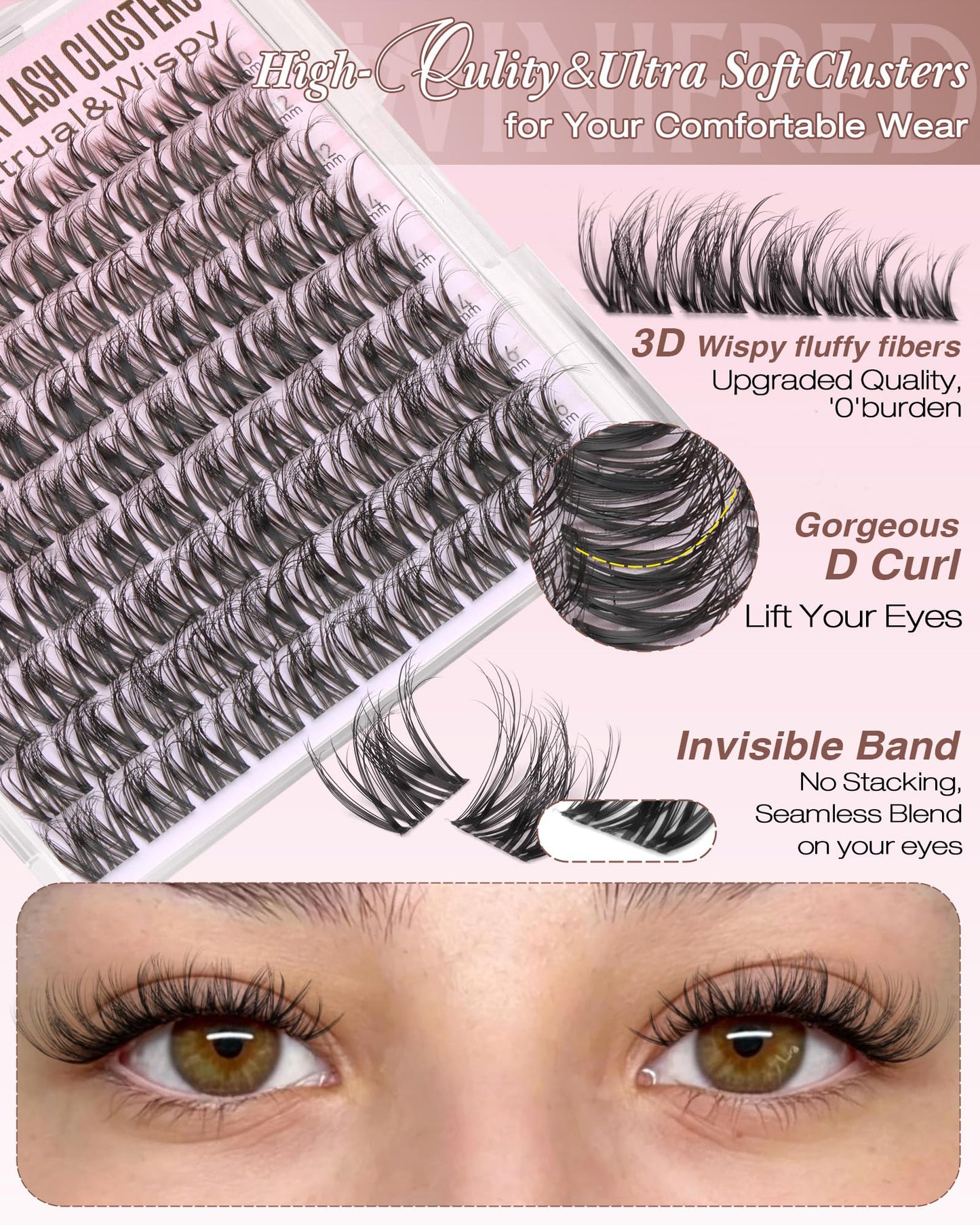 Spider Lash Clusters Wispy Eyelash Clusters Natural Fluffy Cluster Eyelash Extensions Breeze D Curly 10-16mm Lash Extensions Invisible Band Eyelashes Kim&K Individual Lashes by Winifred