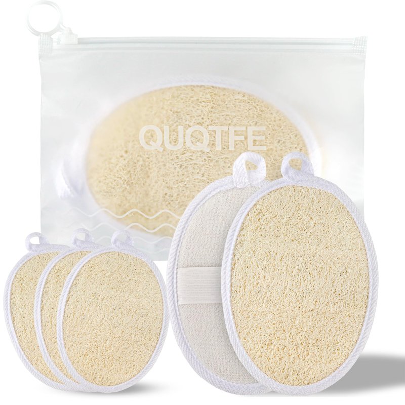 QUQTFE Natural Loofah Exfoliating Sponge, Gentle Body Scrubber Luffas for Men and Women, 3 Count
