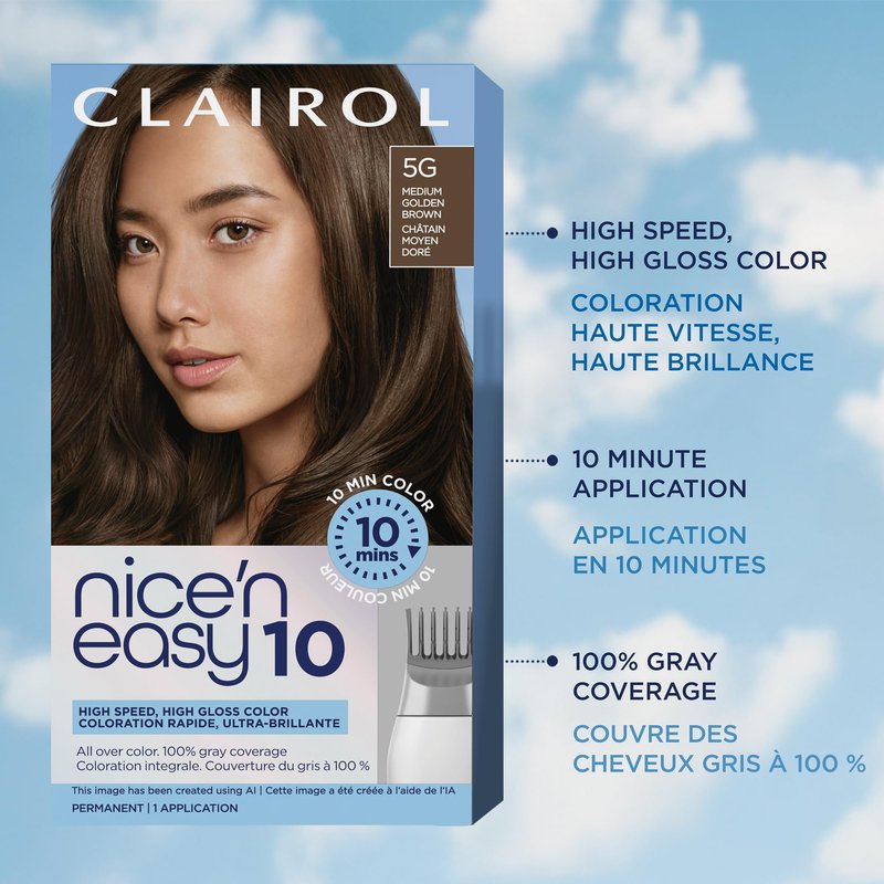 Clairol Nice'N Easy 10 Permanent Hair Dye, 5G Medium Golden Brown Hair Color, Pack of 1