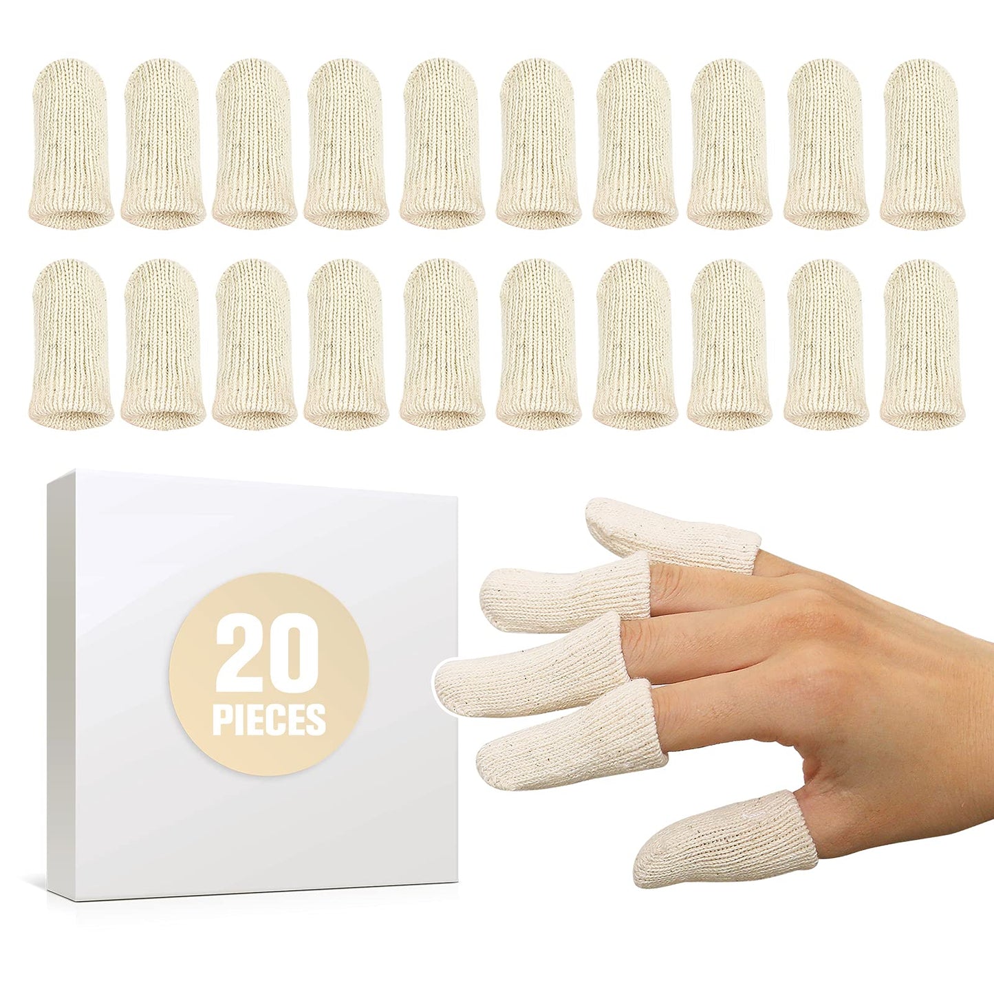 MIG4U 20 Pcs Cotton Finger Cots, Reusable Finger Protectors for Cuts Wounds, Arthritis, Eczema, Bruises, Calluses, Cracking Thumbs Healing, Fingernail Caps/Stall/Cushion/Cover, L/XL