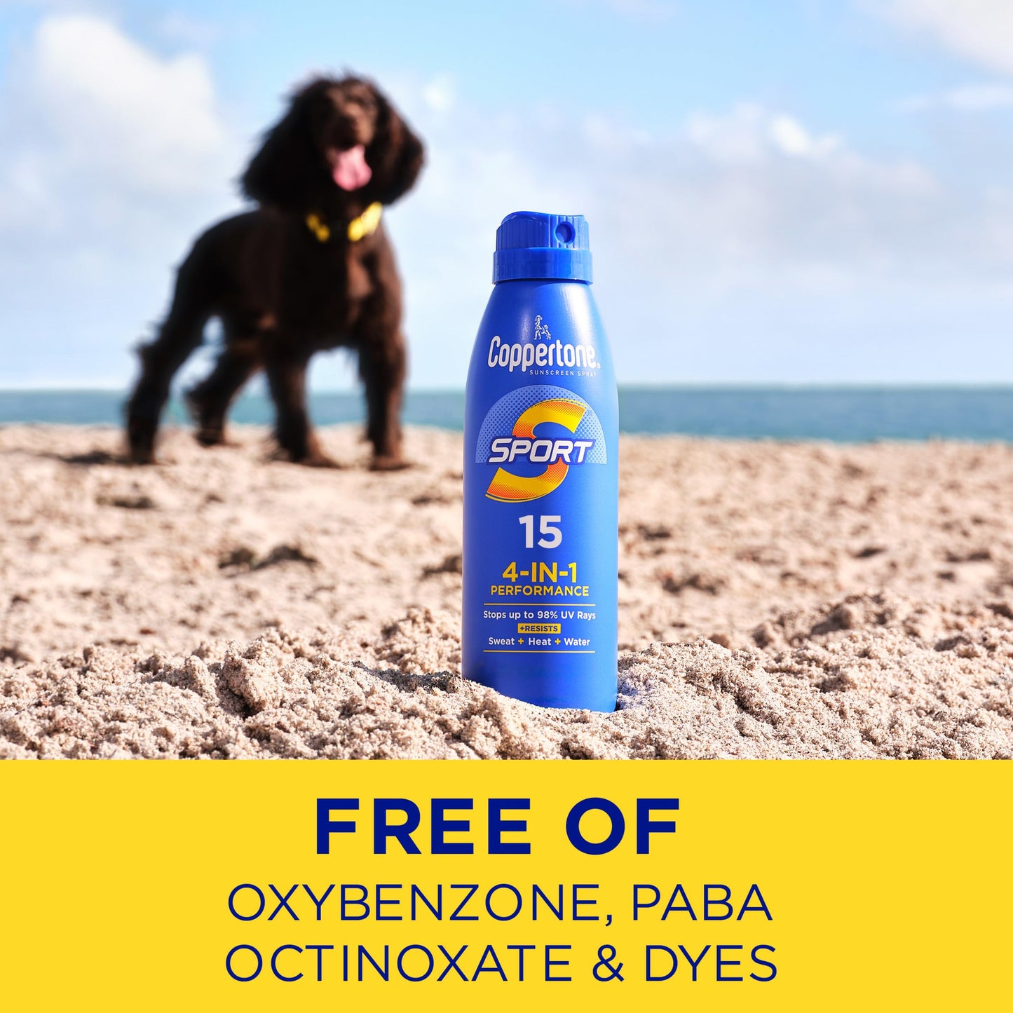 Coppertone Sport Sunscreen Spray, Broad Spectrum SPF 15 Water Resistant Spray Sunscreen, 5.5 Oz, Pack of 3