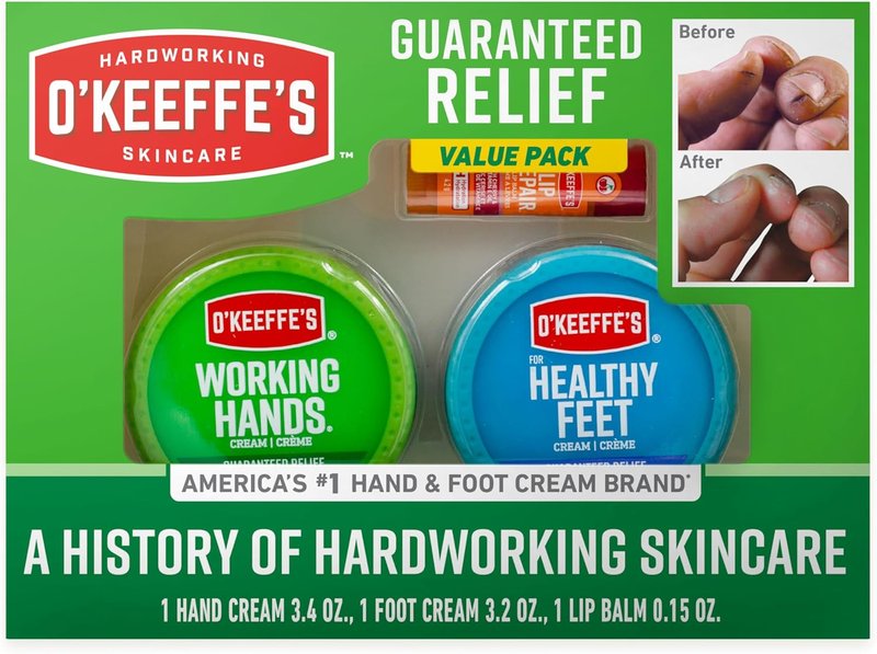 O'Keeffe's Gift Box - Lip Repair with Cherry & Vitamin E, Working Hands & Healthy Feet Jars | Perfect Gift for Moms & Caretakers