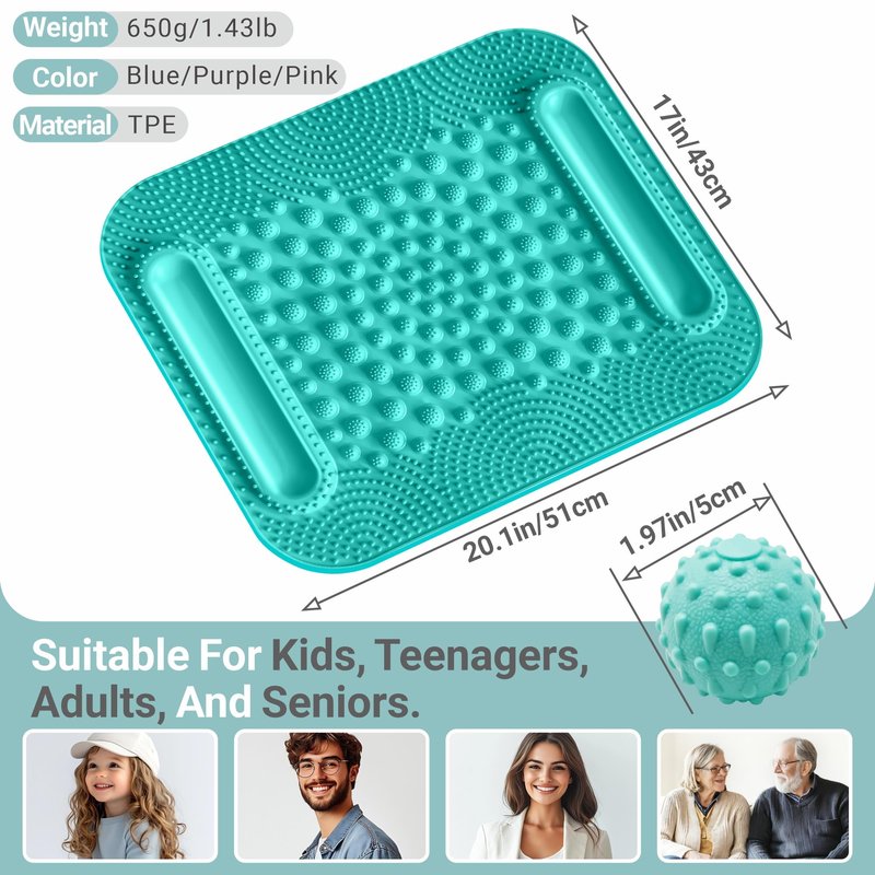 GEENOA Foot Massage Mat with Two Massage Balls, 5-Zone Acupressure & Reflexology Mat for Various Stimulation, Portable Pressure Point Pad for Feet Relaxation, Pain, Fatigue Relief((Lake Blue)