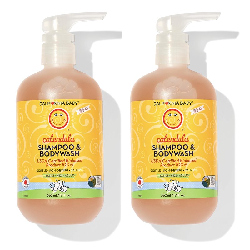 California Baby Calendula Baby Shampoo + Baby Wash | 100% Plant-Based | Soothing Lavender Body Wash | Sensitive Skin | Hypoallergenic | 19 oz (2-Pack)