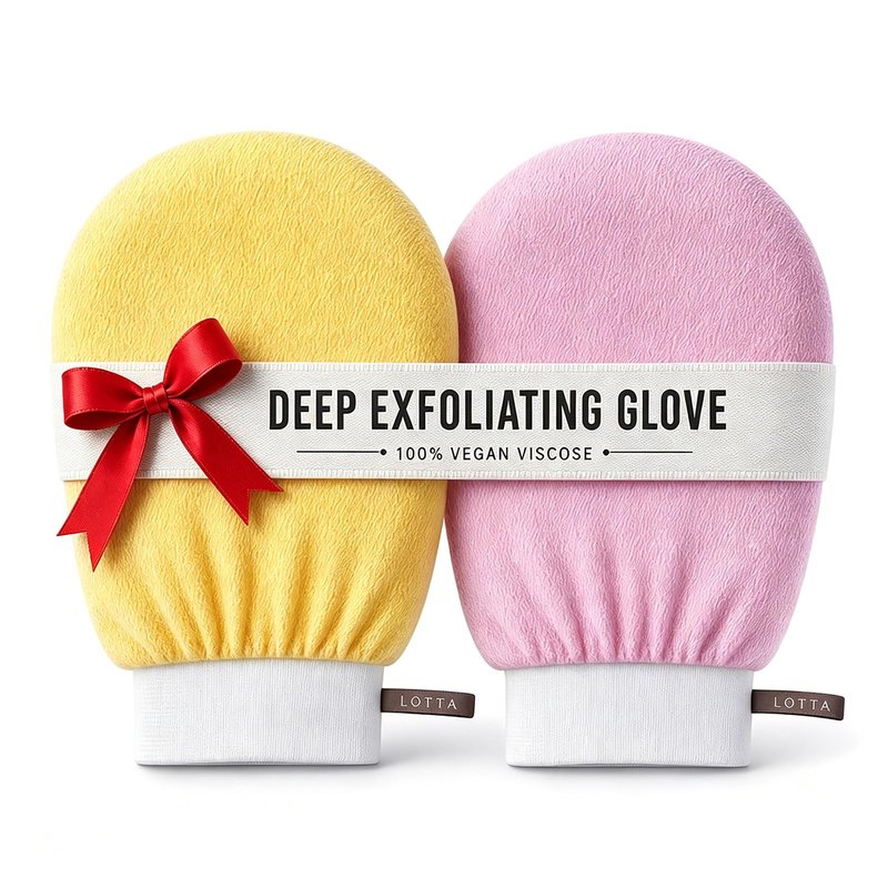 LOTTA Deep Exfoliating Mitt 2pcs - Body Scrub Korean Gloves for Dead Skin Removal & Keratosis Pilaris Treatment - Improve Skin Tone, Body Exfoliator for Shower & Skincare Routine