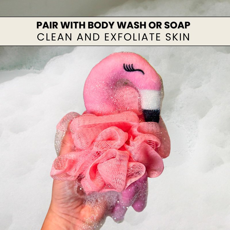 Cute Bath Sponge - Colorful Character Shaped Mesh Body Pouf, Gentle Shower Sponges